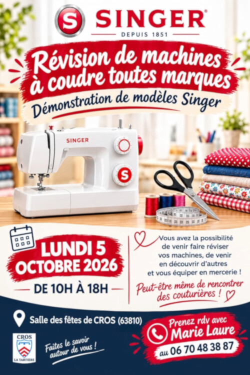 Faites réviser votre machine à coudre à Cros le 5 Octobre 2026