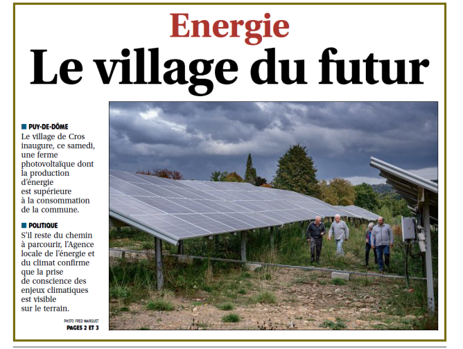 H,P & T : Cros Village du futur fait la Une de La Montagne (22 Octobre) 