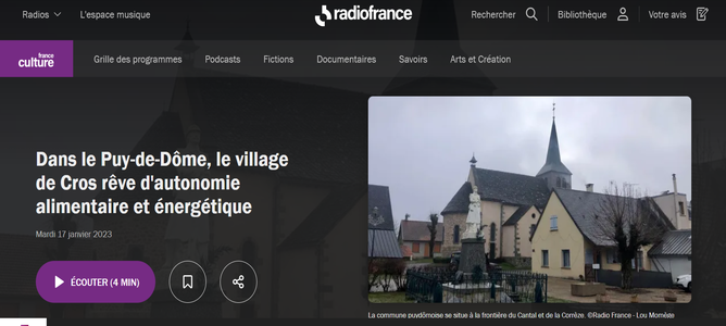 Reportage sur France culture sur le village de Cros 63810