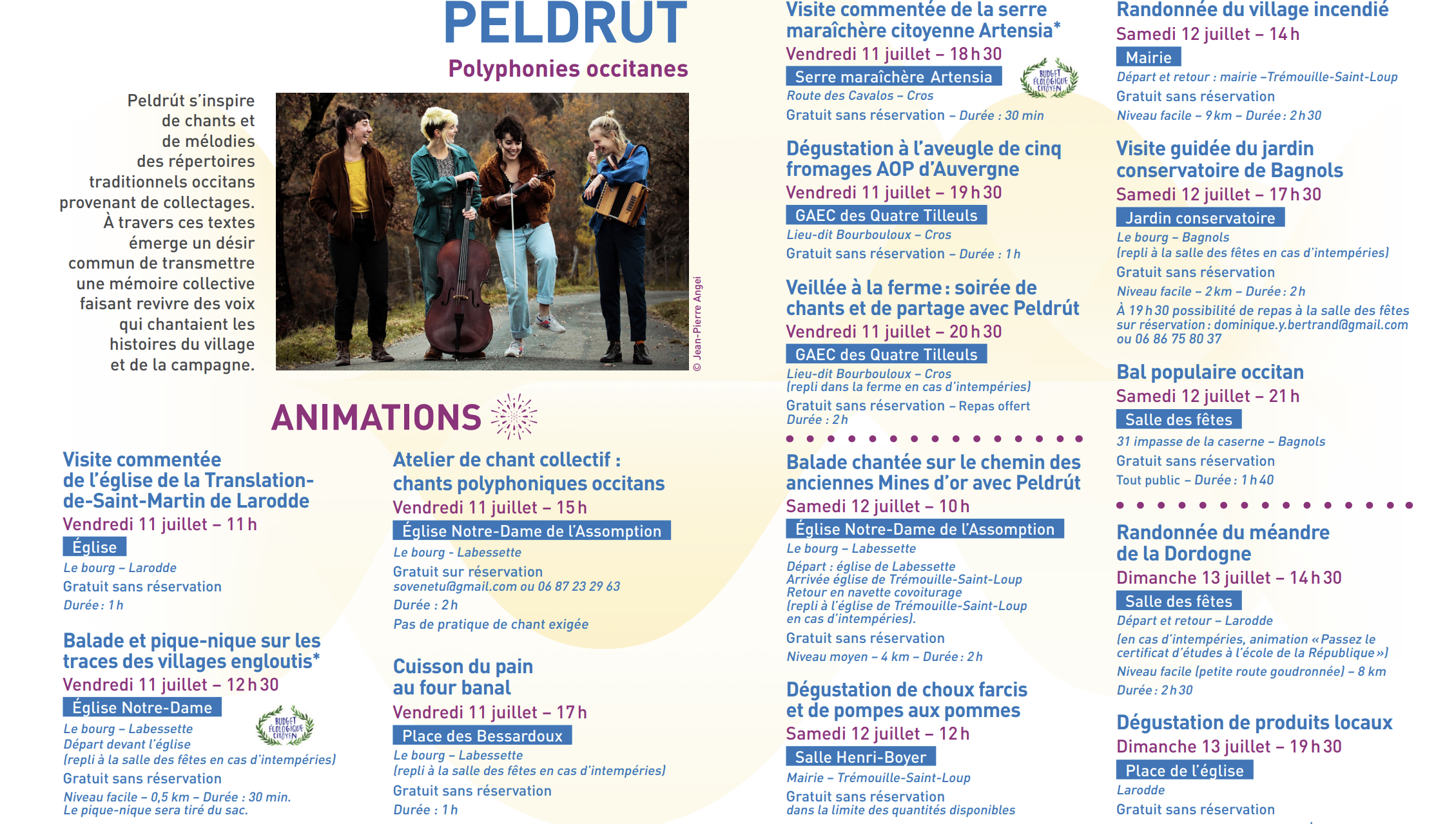 Voix et Patrimoine : du 11 au 13 Juillet à Larodde, Cros, Bagnols,  Tremouille- Saint - Loup & Labessette