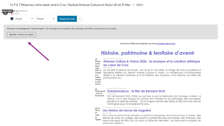 Comment recevoir correctement la newsletter de l’association Histoire, Patrimoine et Territoire d’Avenir ?