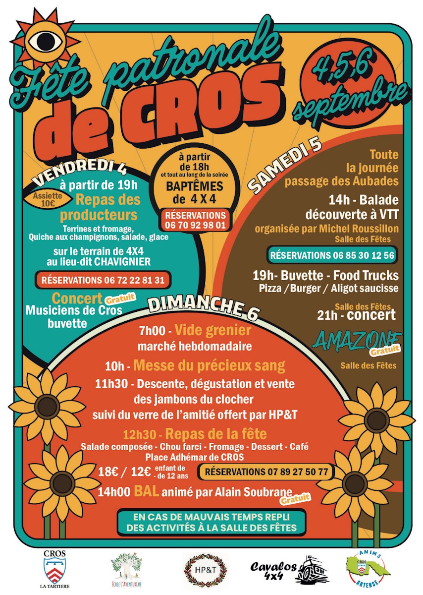 Fêtes patronales de Cros 4 et 5 septembre avec la descente de Jambon du Clocher le 6 septembre à Midi